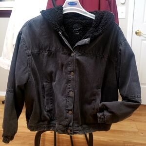 Black Denim Hooded Jacket with Sherpa Lining, Angelkiss Brand, SIZE 3X